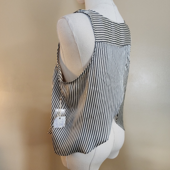 Blue/Cream Striped Silky Open Back Tank Top, Women's S - Picture 11 of 14